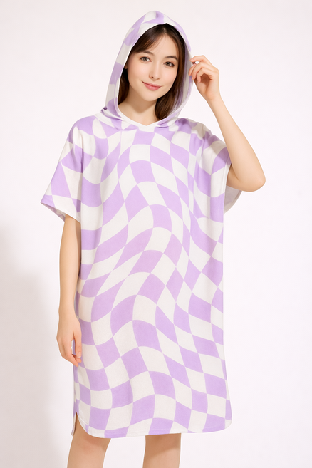 미코허그 판초 타월 비치타올 성인용 후드타월, 12.체커보드 바이올렛, 1개