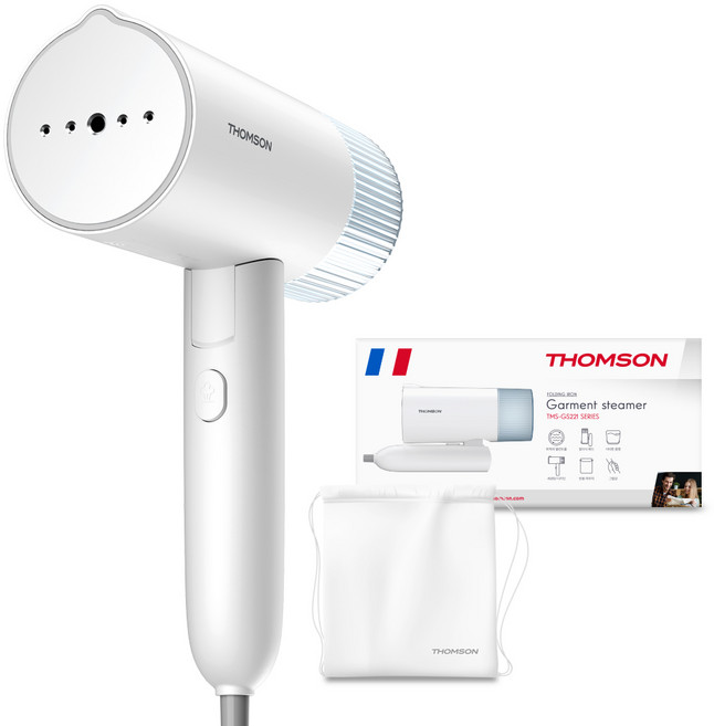 프랑스 톰슨 접이식 파워스팀 초고속예열 핸디형 2in1 원터치 스팀다리미 + 파우치 세트, 화이트, 화이트 TMS-GS221
