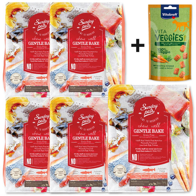 선데이펫 젠틀베이크 사료 그레인프리 초록입홍합 함유 + 사은품 증정, 1.3kg, 5개, 연어