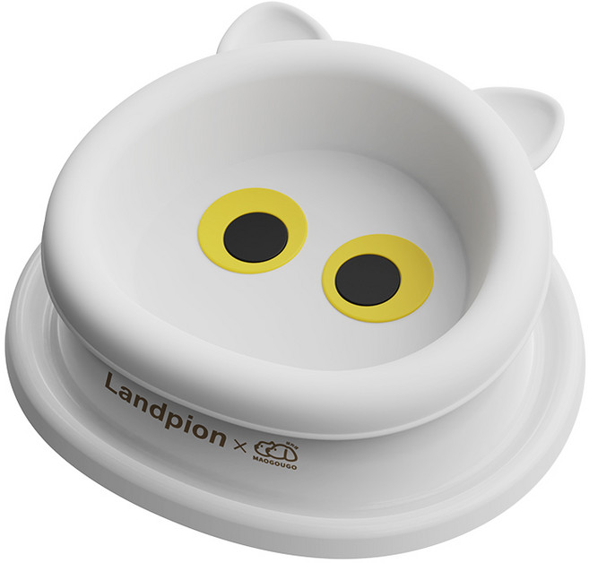 Landpion Maogougo 大眼喵喵碗 寵物餐碗, 白色, 1個