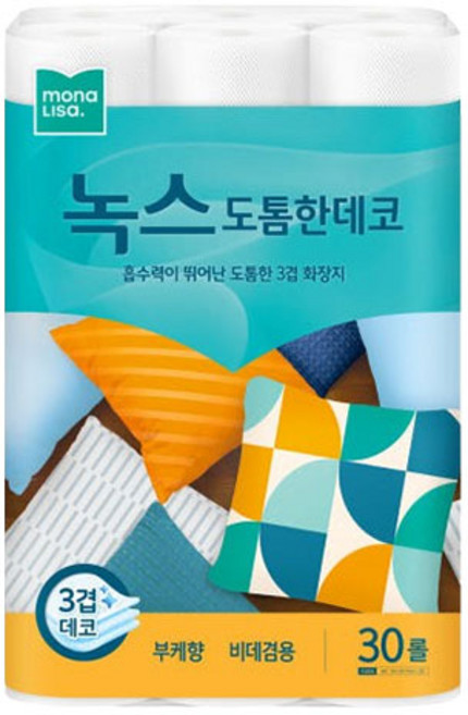모나리자 녹스 도톰한 데코 3겹 롤화장지, 모나리자 녹스 도톰한 데코 3겹 30롤 화장지 휴지, 30m