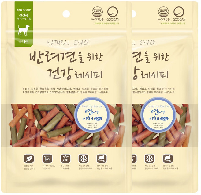 굿데이 반려견을 위한 건강레시피 져키, 혼합맛(연어/야채), 300g, 2개