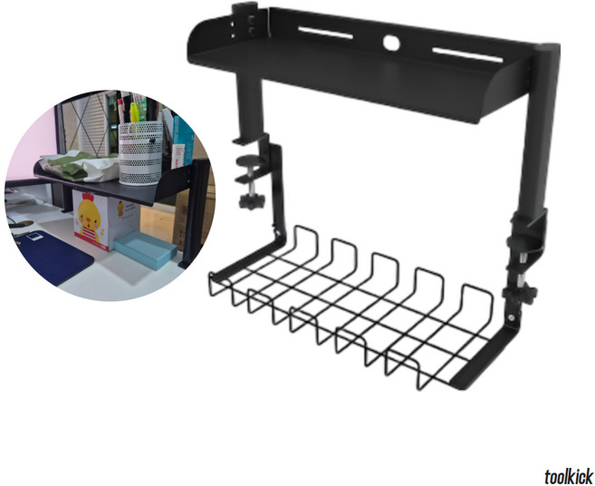 toolkick 책상 위 선반 2단 틈새 책상 정리 선반 멀티탭 수납장 정리대 공간활용 철제 선반 책상 꾸미기, 1개, 블랙 2단