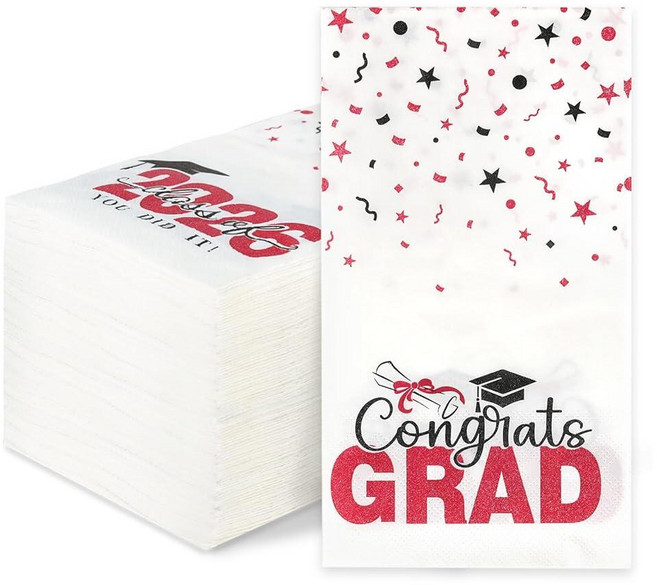 200 Pack Class of 2026 Graduation Napkins Blue Gold Disposable Congrats Grad Cocktail Napkins Pap, Red