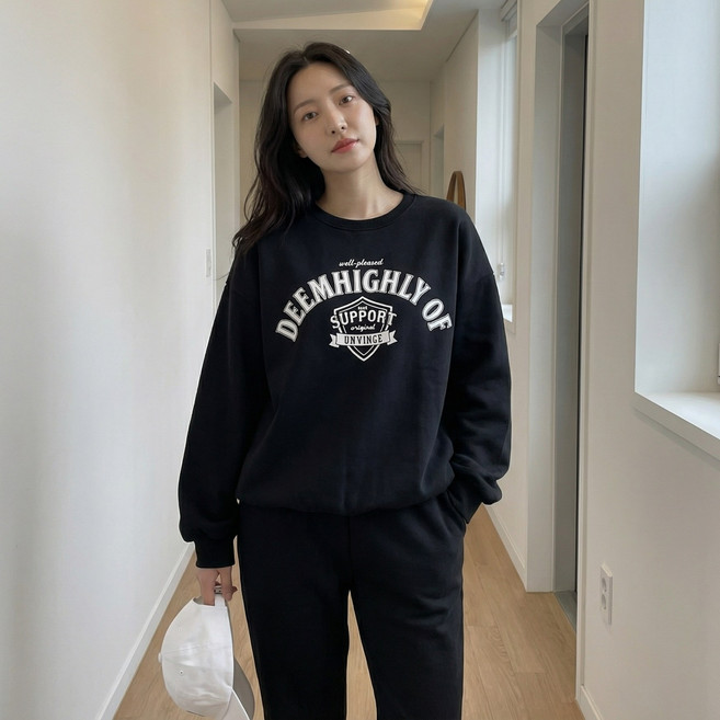 상상그이상 여성용 국내제작 1928 기모세트 부드러운 원단 고급소재 따뜻한 특양면소재 가성비 좋은 심플한 맨투맨 조거팬츠 세트 편하게 입기좋은 가벼운 트레이닝 운동복코디