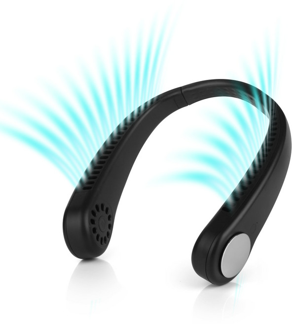 휴대용 넥밴드 파워모터 무선 목걸이 충전식 넥선풍기, 블랙