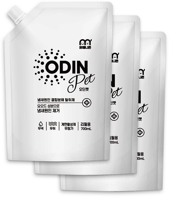 (탈취제 미국 아마존 판매 1위 동일성분) 휴매니존 오딘펫 700ml 리필용 강아지 고양이 모래 소취제 소변 오줌 배변냄새 제거 스프레이, 3개