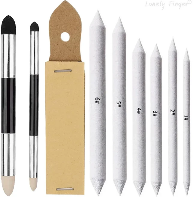 블렌딩 그루터기 9개 스펀지 펜 및 사포 연필깎이 세척 가능 재사용 종이 아트, 01 9pcs Blending Stumps