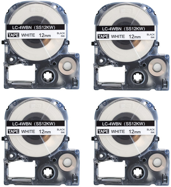 엡손 호환 라벨테이프 앱손 라벨프린터기 라벨기 테이프, 12mm, 흰색바탕/검정글자 4개, 1박스, 1칸