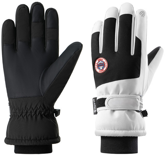 스키장갑 라이딩 방한 스마트터치 남녀공용 학생 솜 두툼 기모 라이딩 등산 겨울 바람막이, 모든 야드, HX218-화이트-여성 모델