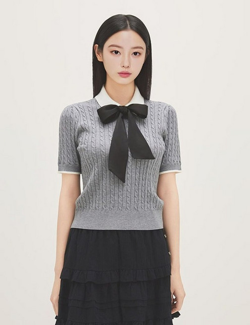 ROEM 카라 니트 배색 반팔 풀오버(RMKAG23ST2) RMKAG25ST2