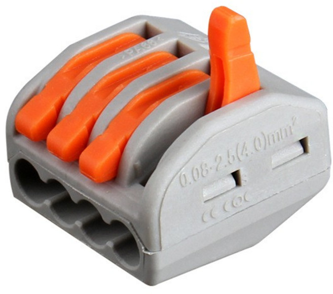 快速接線端子 免工具安全分線適用水電工程與DIY電線連接, 1個, 按壓式快速端子 4孔