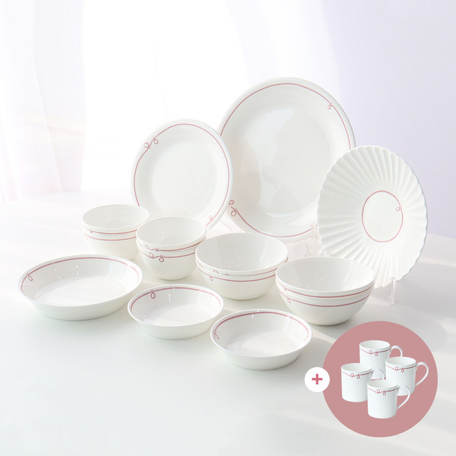 한국도자기 프리즐 4인 홈세트 머그 포함 그릇세트, 핑크 4인 홈세트 + 머그 4인