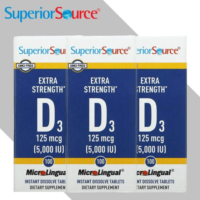 슈페리어소스 비타민D3 125mcg 5000IU 100정 혀밑 녹여먹는 3개 - 쿠팡