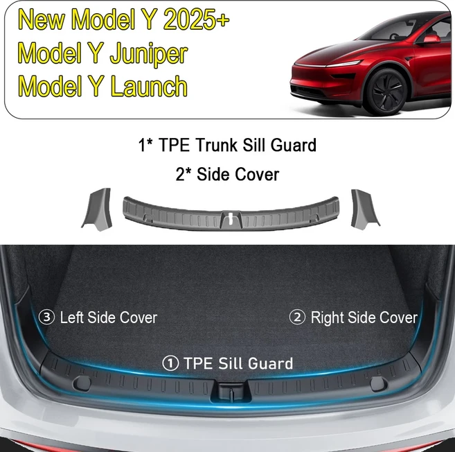 테슬라 호환 모델 Y 주니퍼 런치 3 2025 트렁크 실 가드 카고 매트 리어 범퍼 프로텍터 TPE 패드 액세서리, 03 Model Y Juniper 3pcs, 01 Model Y