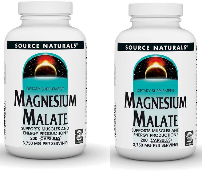 Source Naturals Magnesium Malate 소스 내츄럴스 마그네슘 말레이트 3750mg 200캡슐 2팩, 200정, 2개 - 쿠팡