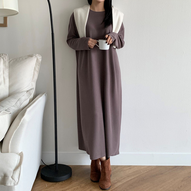 더한땀 빅사이즈 박스 라운드 롱 원피스