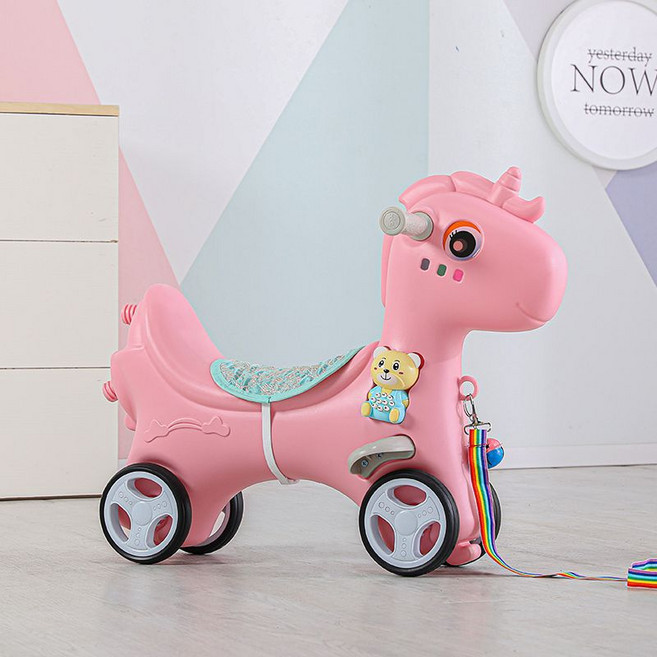木馬兒童搖馬寶寶玩具1-5歲生日禮物嬰兒搖搖車大號兩用帶音樂, 1個, (新)可愛馬粉色單滑:如圖