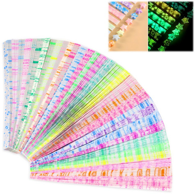 BUZOO 양면 별 종이접기 멀티페이퍼 야광 십이성좌 네잎클로버 하트, 별자리+네잎클로버+하트 각 210개 총 630개, 10색