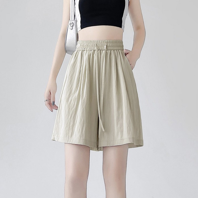 스타일아유 여성 아이스 5부 팬츠 밴딩 하이웨스트 루즈핏 통기성 캐주얼 숏팬츠 HP0563