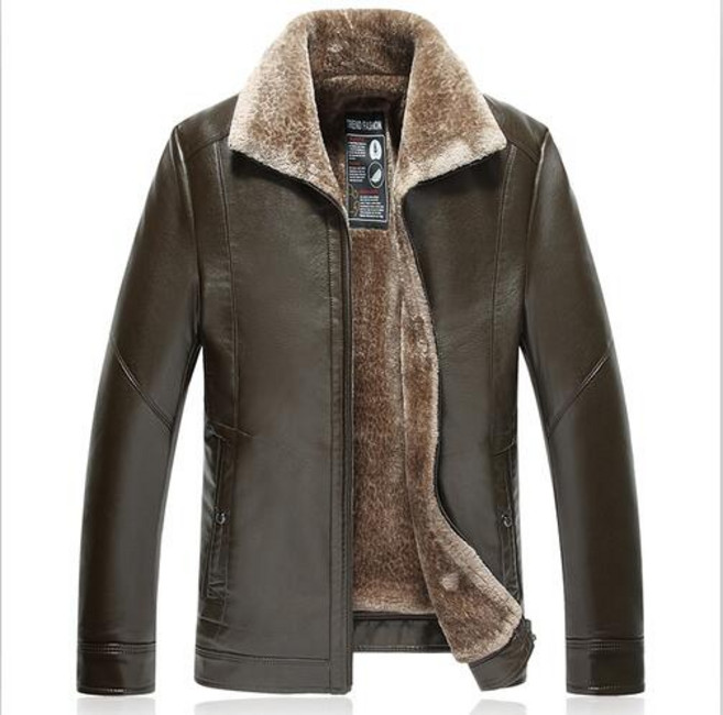 7XL Plus Size Mens PU Jacket Warm Thick Coats Winter Autumn Fur Collar Leather [B00102189]