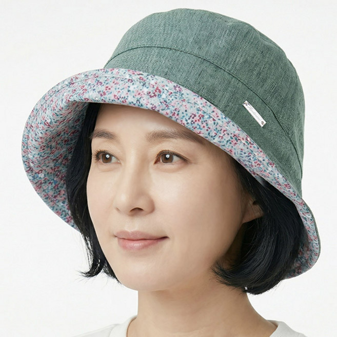 여름 벙거지 꽃안감 업챙 린넨햇 중년여성 모자 할머니 화려한 망사 플라워