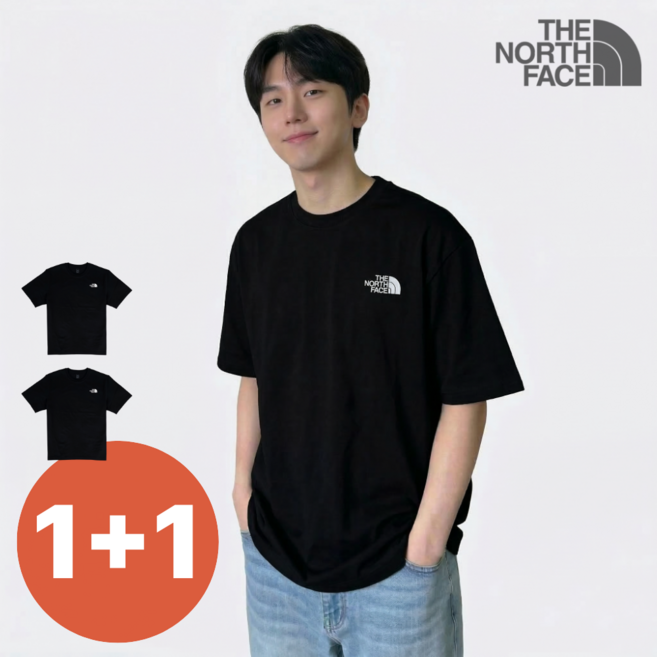 [매장AS가능] 노스페이스 반팔티 티셔츠 1+1 남녀공용 검정 기본 코튼 티