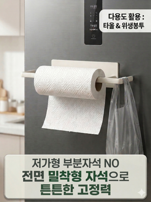 [솔리드픽] 밀착고정 강력 자석 냉장고 다용도 키친타올 걸이, 1개, 화이트