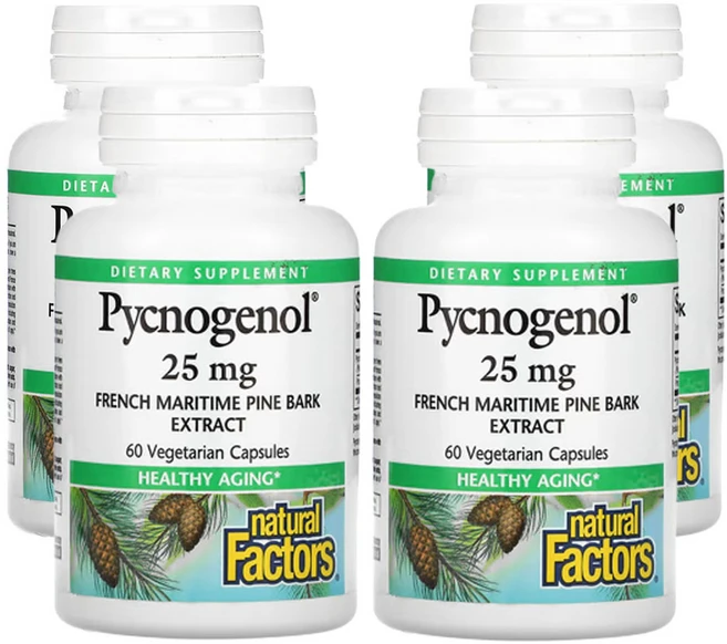 네츄럴팩터스 피크노제놀 25mg 식물성 캡슐 60정, 4팩 - 쿠팡