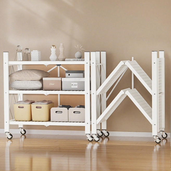 Tiger Pavilion 3단4단5단원터치 접이식 이동가능 철제 스탠드 선반, 3단, 화이트