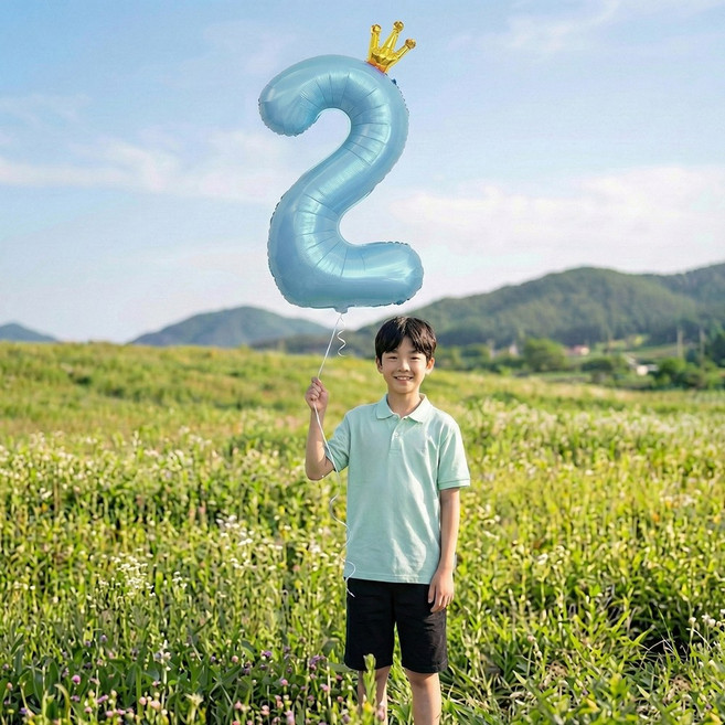 이벤트홀릭 헬륨 완제품 초대형 왕관 숫자풍선, 1개, 블루 2