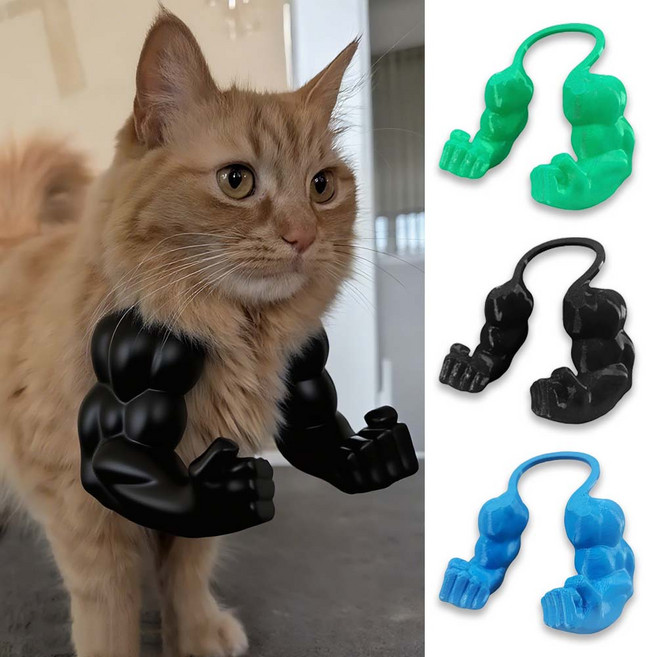 루이 액세서리 고양이 코믹 코스튬 3D 프린팅 근육팔 토이 안전 PLA 소재, 블랙, 1개