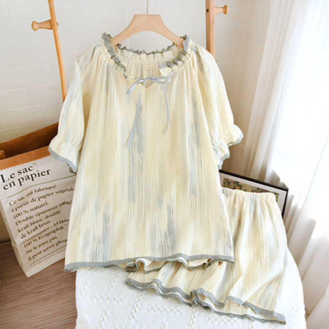 #1012 이중거즈면 원피스잠옷 홈웨어 세트 여성잠옷