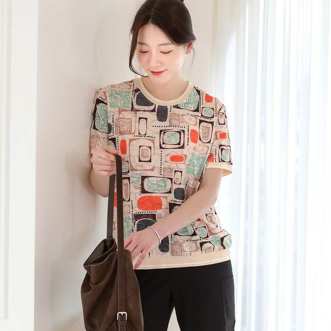 물론 여성 자카드인견 밴딩반팔 티셔츠