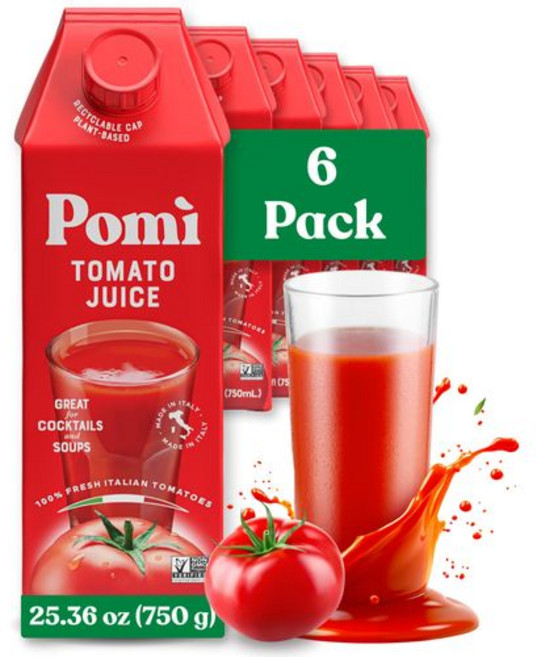 포미 토마토 주스 750ml (6개 팩) - 100% 신선한 Pomì Tomato Juice 25.36 fl oz (Pack of 6) - Made from 100% Fresh I
