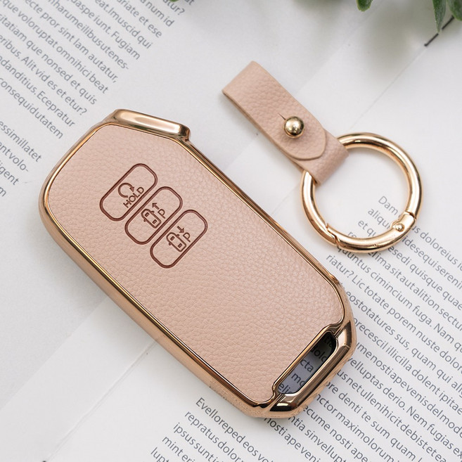 바이어블 기아 스포티지 K5 올뉴 K3 K7 카니발 쏘렌토 EV7 셀토스 호환 스마트키 가죽 TPU 케이스 키링 키홀더, 7버튼 TL64, 아이보리