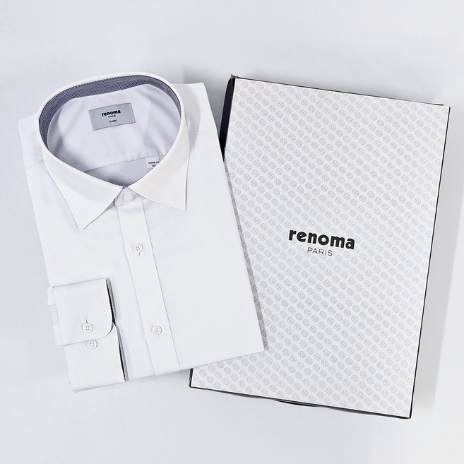 [백화점 정품] 레노마 남성 드레스셔츠 화이트 일반핏 스판 정장 와이셔츠 긴팔 (선물포장)