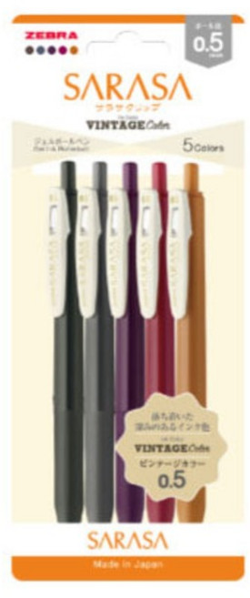 1720 제브라 사라사클립 빈티지 컬러 볼펜 0.5mm 5색세트(B) JJ15-VI2-5C, 사라사 클립 빈티지볼펜5색세트(B)VI2-5C