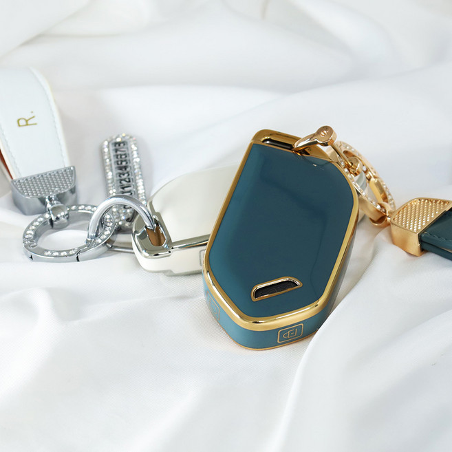 [엔블랙] 2025 카니발 KA4 FL 호환 TPU 스마트키 키케이스 + 스트랩 + 키링, 9버튼-블랙-실버엣지-큐빅오링, 골드엣지-큐빅링