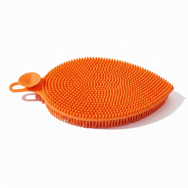더하리 국산 실리콘 수세미 나뭇잎 이유식 수세미 단품, 1개, 1개입, 오렌지