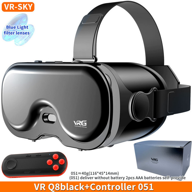 VR 매직미러 파노라마 안경으로 게임을 하는 휴대폰 Q8헤드마운트형 스마트 가상현실3d 안경, Q8 블루레이 버전 블랙 영어+051