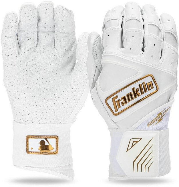 Franklin SPORTS 스포츠 MLB 배팅 장갑 - 인피니트 파워스트랩 야구 + 소프트볼 내구성 있는 풀 랩 케이지 연습 장비 롱 커프 손목 튼튼한 가죽 성인용 스몰 블랙, 화이트/골드