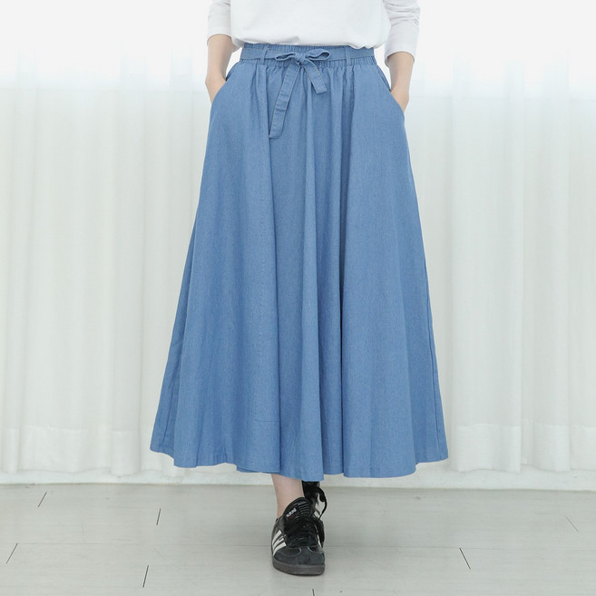 사입자몰 라페청스커트 밴딩 청치마 롱 플레어 A라인 치마 데님 청 봄 여름 여성 미시