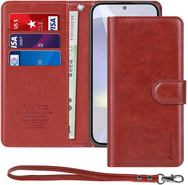 아칸크 삼성 갤럭시 S24+ (SM-S926N)가죽 다이어리 지갑 케이스+핸드 스트랩 세트