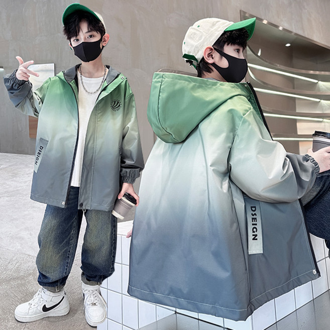 비비키드 주니어 남아 봄 가을 영문 레터링 그라데이션 후드집업 바람막이 점퍼 초중생 상의 주니어 긴팔 코트 초등생 외투 (F8063)