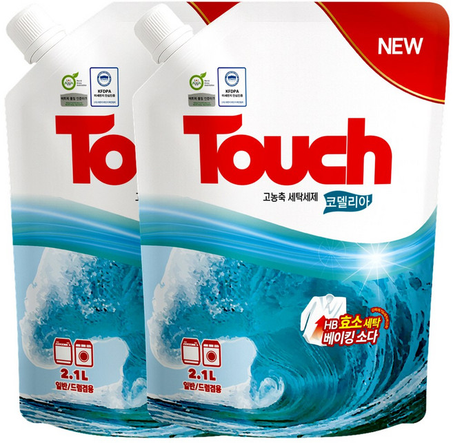 터치 고농축 세탁세제 코델리아 파우치형, 2개, 2.1L