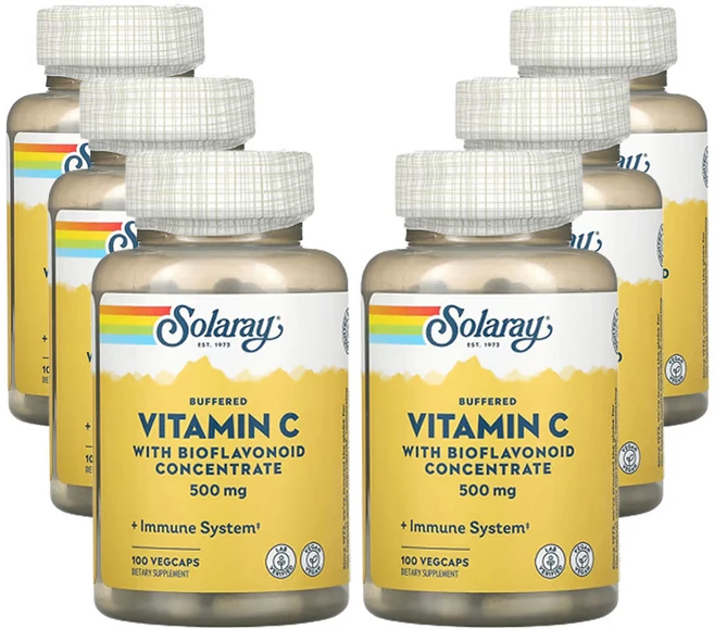 솔라레이 바이오플라보노이드 중화 비타민 C 농축물 500mg 베지 캡슐 100정, 6개 - 쿠팡