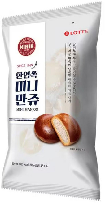 롯데 학교 어린이집 야유회 탕비실 기린이네 한입쏙 미니만쥬 2봉 식사대용 대량주문 350g, 1개