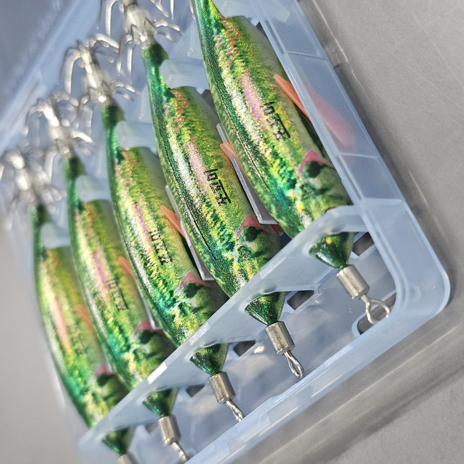 씨넥스(SEANEX) 쪼꼬미500에기 25년 칼라전갱이5종세트 형광도료(케이무라) 갑오징어 낚시 선상낚시, 1세트, 5.3g, J543_25년 칼라전갱이 그린(5개)