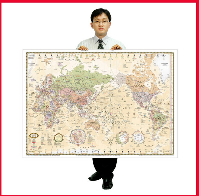 맵소프트 세계지도 중형 코팅형 1m 50cm X 1m 10cm / 측지기사 전문가 제작 / 인구수 언어 수록 / 만국기 인테리어 대형 어린이, 2번_엔틱 세계지도 중형 코팅형
